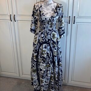 Free People Printed Dixie V Neck 3/4 Sleeve Maxi Dress